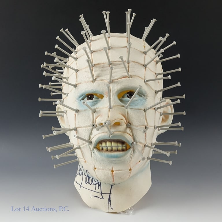 Hellraiser Doug Bradley Sgd Pinhead Mask, Beckett: Hellraiser Doug Bradley signed Pinhead rubber mask. 18 pins are missing from the mask. Great condition otherwise. Beckett COA BH055478.