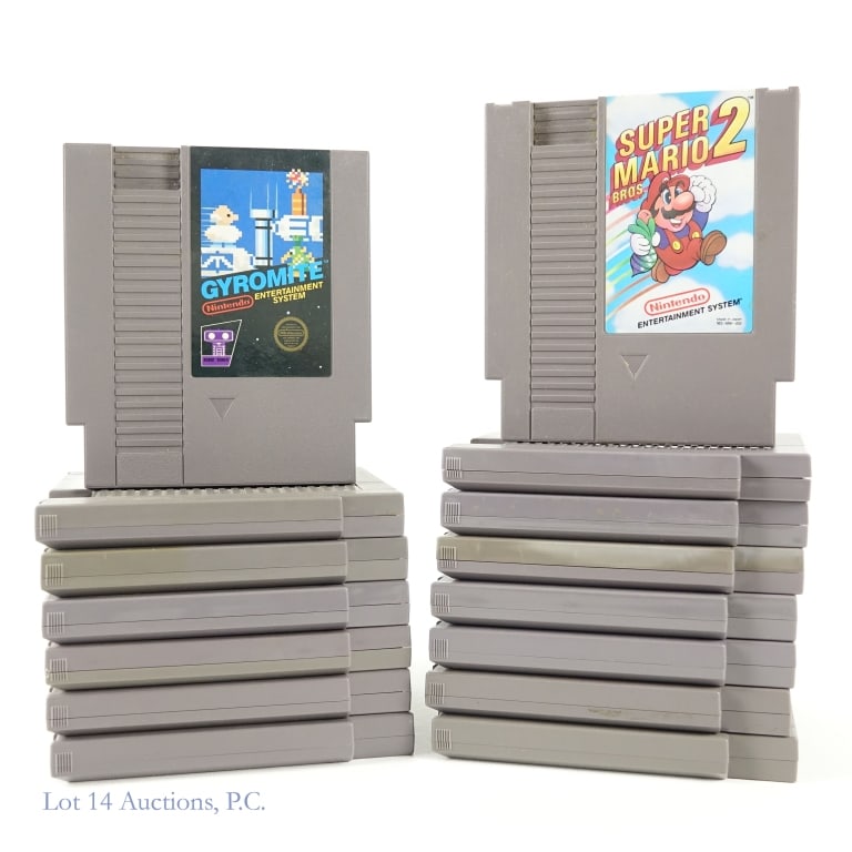Nintendo NES Video Game Cartridges (15): 15 Nintendo Entertainment System NES game cartridges: Dragon Power, Tecmo Bowl, Operation Wolf, Gradius, Punch-Out!, Teenage Mutant Ninja Turtles, Pro Wrestling, Rescue The Embassy Mission, Donkey Kon
