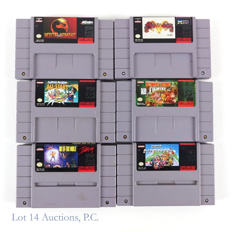 Super Nintendo SNES Games Mario (6): (6) Super Nintendo SNES games, cartridges only - Super Mario Kart, Super Mario All Stars, Donkey Kong Country, Out Of This World, Mortal Kombat and Shadowrun.