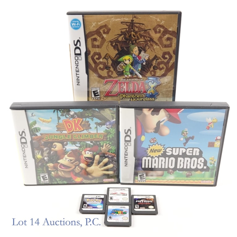 Nintendo DS Games Mario Zelda Pokemon (7): 3 Nintendo DS games in original cases with booklets - Super Mario Bros., DK Jungle Climber and The Legend Of Zelda: Phantom Hourglass; 4 Nintendo DS games cartridges only - Super Mario 64 DS, Mario Ka