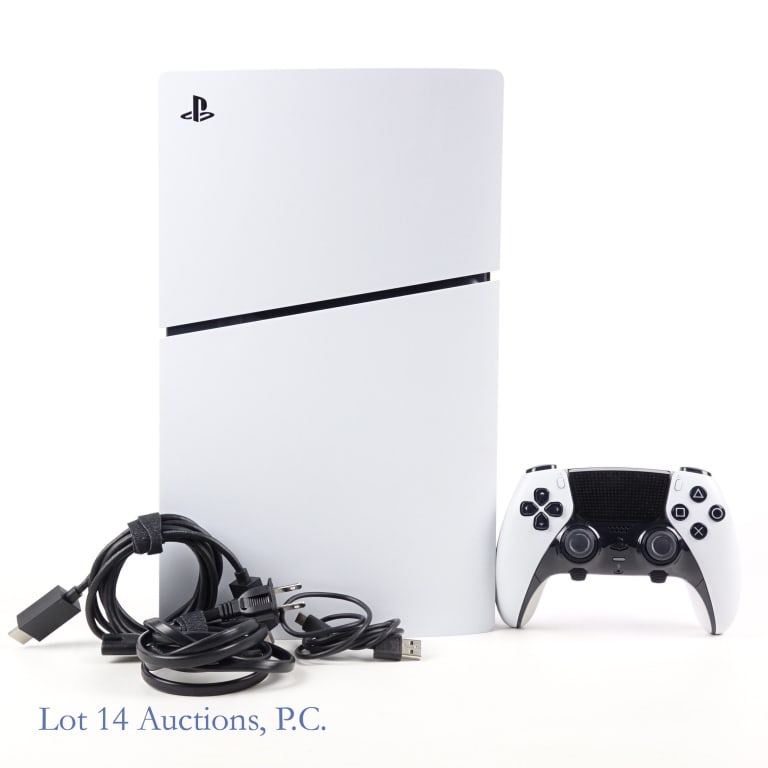 PlayStation 5 PS5 Slim Console 1TB Disc Edition: Sony PlayStation 5 PS5 slim console. 1TB disc edition CFI-2015. Tested and working per consigner. Lot also includes HDMI cable, power cord and the original controller.
