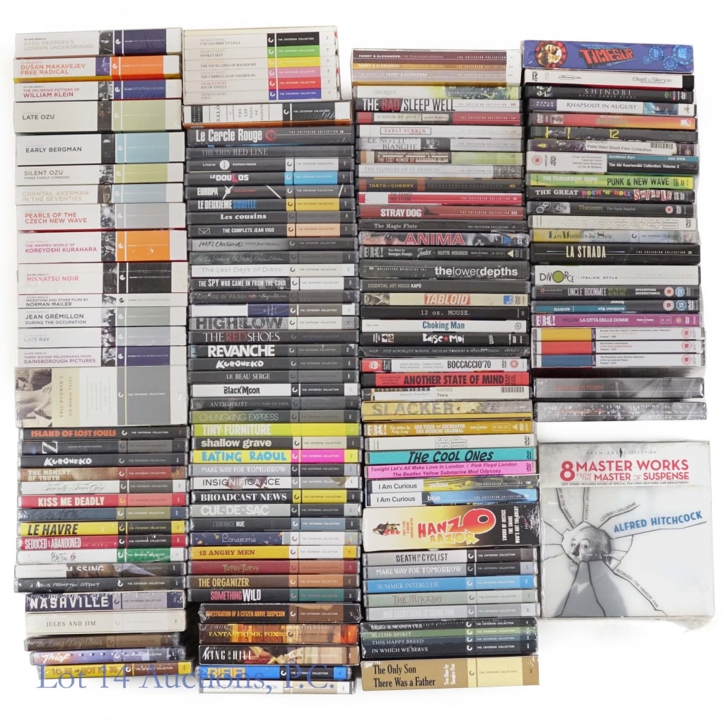 The Criterion Collection Sealed DVDs (100+): Lot includes over 100 sealed DVDs from The Criterion Collection and over 2 dozen other art house, independent and foreign DVDs. Some multi disc sets. Ingmar Bergman, Lars Von Trier, Akira Kurosawa and