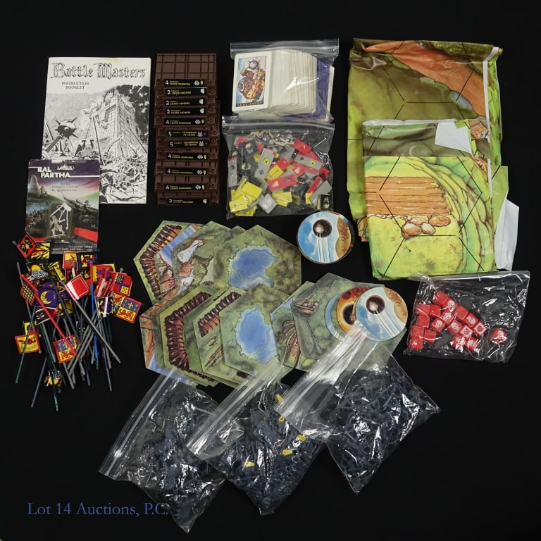 Battle Masters Game, Pieces Only: Battle Masters Game, Pieces Only. Collection of loose pieces and instruction manual for Battle Masters, 1992 Milton Bradley game. Wear and tear consistent with age and use. Not checked for completion.