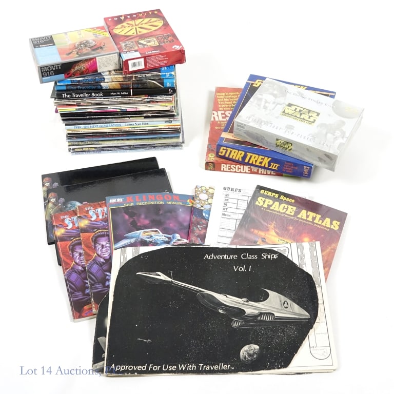 Space Wargaming Lot, Traveller, Star Wars etc: Space Wargaming Lot, Traveller, Star Wars etc. Collection of wargaming items including The Traveller, Star Wars, Starfire and more. Items not checked for completion. Wear and tear consistent with age 