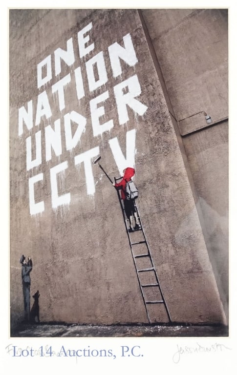 Jason Durston Banksy Photograph: High quality print of a photograph by British photographer Jason Durston of the famous Banksy mural "One Nation Under CCTV". Includes a note from the printer, The Portobello Arts Club, which says it w