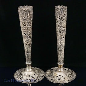 Sterling Silver Trumpet Vases Pair, Germany