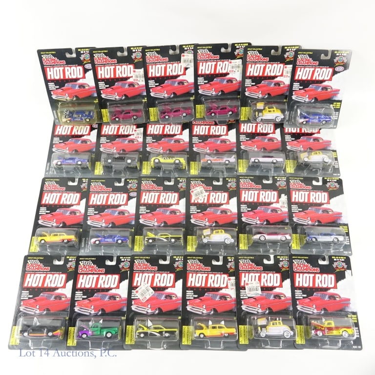 Racing Champions Drag Racing Diecast Cars (24): Lot includes 24 various Racing Champions diecast cars. Drag Racing Series. In unopened original packaging. Late '90s. Scale between 1:53 and 1:68. See photos for details.