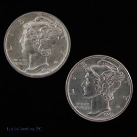 1943 (P) USA 90%-Silver Mercury Dimes FSB (2)