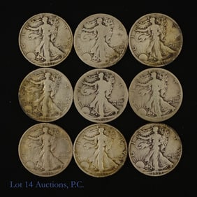 1916 - 1944 USA 90%-Silver W/L 50c (9)