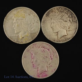 1922 P, D, S USA 90%-Silver Peace Dollars (3)