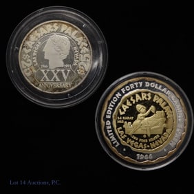 USA Fine Silver Caesars Palace Gaming Tokens (2)