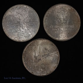 1965 - 1969 Czech 50%-Silver 25 Korun Coins (3)