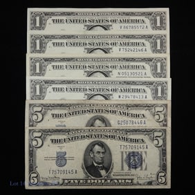 1934 - 1957 USA $1 & $5 Silver Certificates (6)