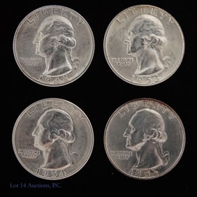1945s, 53s, 54s, 56d USA 90%-Silver Quarters (4)