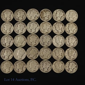 1930s USA 90%-Silver Mercury Dimes (30)