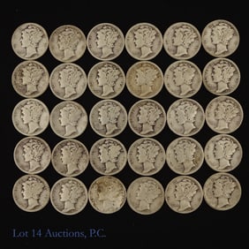 1930s USA 90%-Silver Mercury Dimes (30)