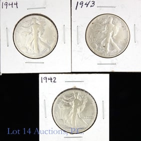 1942 - '44 USA 90%-Silver W/L 50c (3)