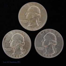 1942d, 42s, 44p USA 90%-Silver Washington 25c (3)