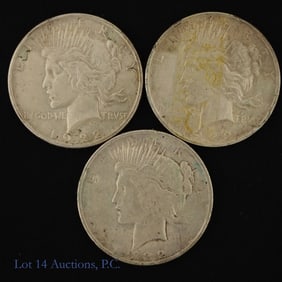 1922 (P) USA 90%-Silver Peace Dollars (3)
