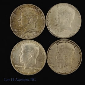 1964 USA Kennedy 90%-Silver Half Dollars (4)