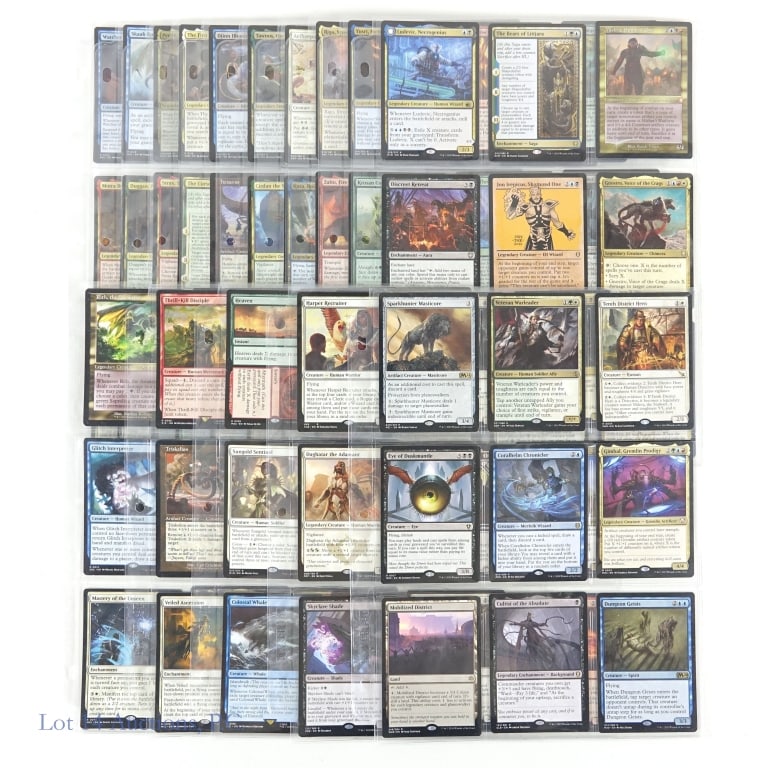 Magic The Gathering Trading Cards (135): Magic The Gathering (MTG) Trading Cards (135 Cards Total).Features (15) pages of cards that are exclusively Mythic (orange-red / bronze) & Rare (gold). Also features some Legendary Creatures. The card