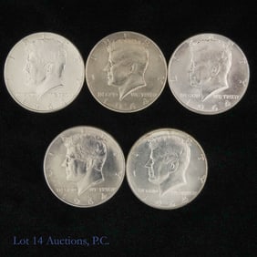 1964 USA Kennedy 90%-Silv Half Dollars MOST BU (5)