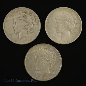 1922, 1923 & 1925 USA 90%-Silver Peace $1 (3)