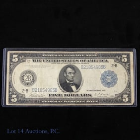 1914 USA $5 Federal Reserve Note - Blue Seal (VF)