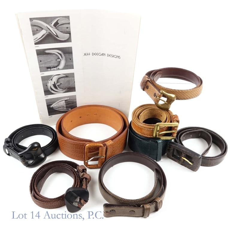Leather Belts Jeff Deegan J & M Davidson, More (8): Eight (8) women's leather belts - Jeff Deegan, J & M Davidson and more. Various lengths and conditions, some without a buckle. Included in the auction is Jeff Deegan catalog and price list. See photos