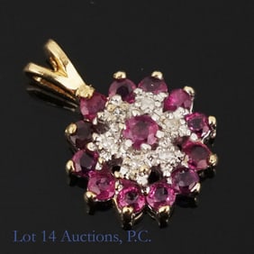 10K Y Gold Diamond Ruby / Spinel Pendant