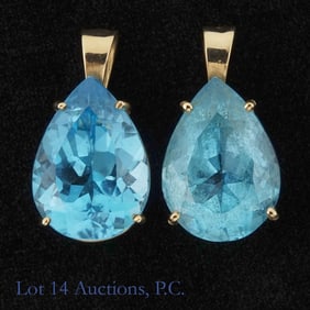 10KP Y Gold Blue Topaz Pendants (2)
