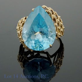 14KP Y Gold and Aquamarine Ring, Size 8