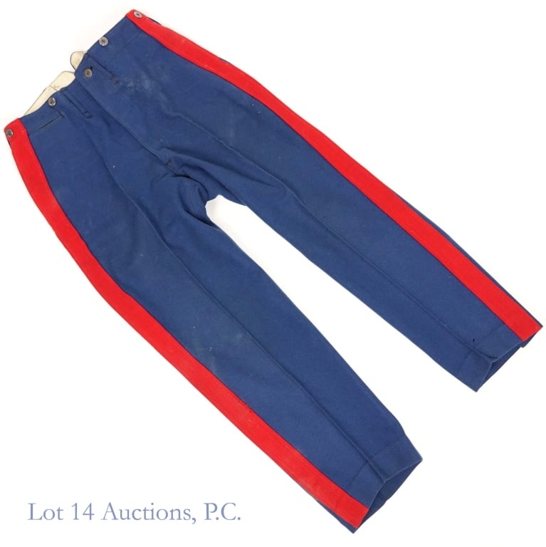 U.S. Marine Corps Pants - WWI Era: Uniform pants from the United States Marine Corps - per consigner World War I era. Metal buttons and suspender studs marked "U.S. Marine Corps". No tags or identifying marks except for "7111" written 
