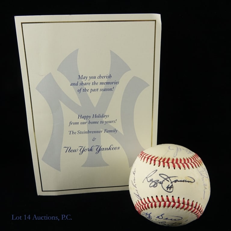 1979 Yankees Team Signed Baseball: This is an Official American League (Mac Phail) baseball signed by 17 members of the 1979 Yankees team. Signatures on this ball include Reggie Jackson, Yogi Berra, Jim Catfish Hunter, Graig Nettles, L