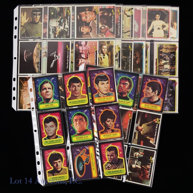 Complete Set 1976 Star Trek Cards w/ Stickers: Complete Set 1976 Star Trek Cards w/ Stickers. Complete base set (#1-88) of the 1976 Star Trek trading cards including the sticker cards (#1-22). Also included are the complete 1979 Star Trek movie tr