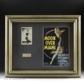 Framed Betty Grable Memorabilia, Cut Autograph