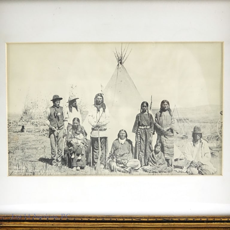 Antique Framed JA Anderson Photograph: Framed photograph of a Native American Sioux family by photographer JA Anderson. Labeled "No. 272, Sioux Indian Family, Photo by JA Anderson" Photograph is approximately 10.5 x 6.5, frame is 17.25 x 1