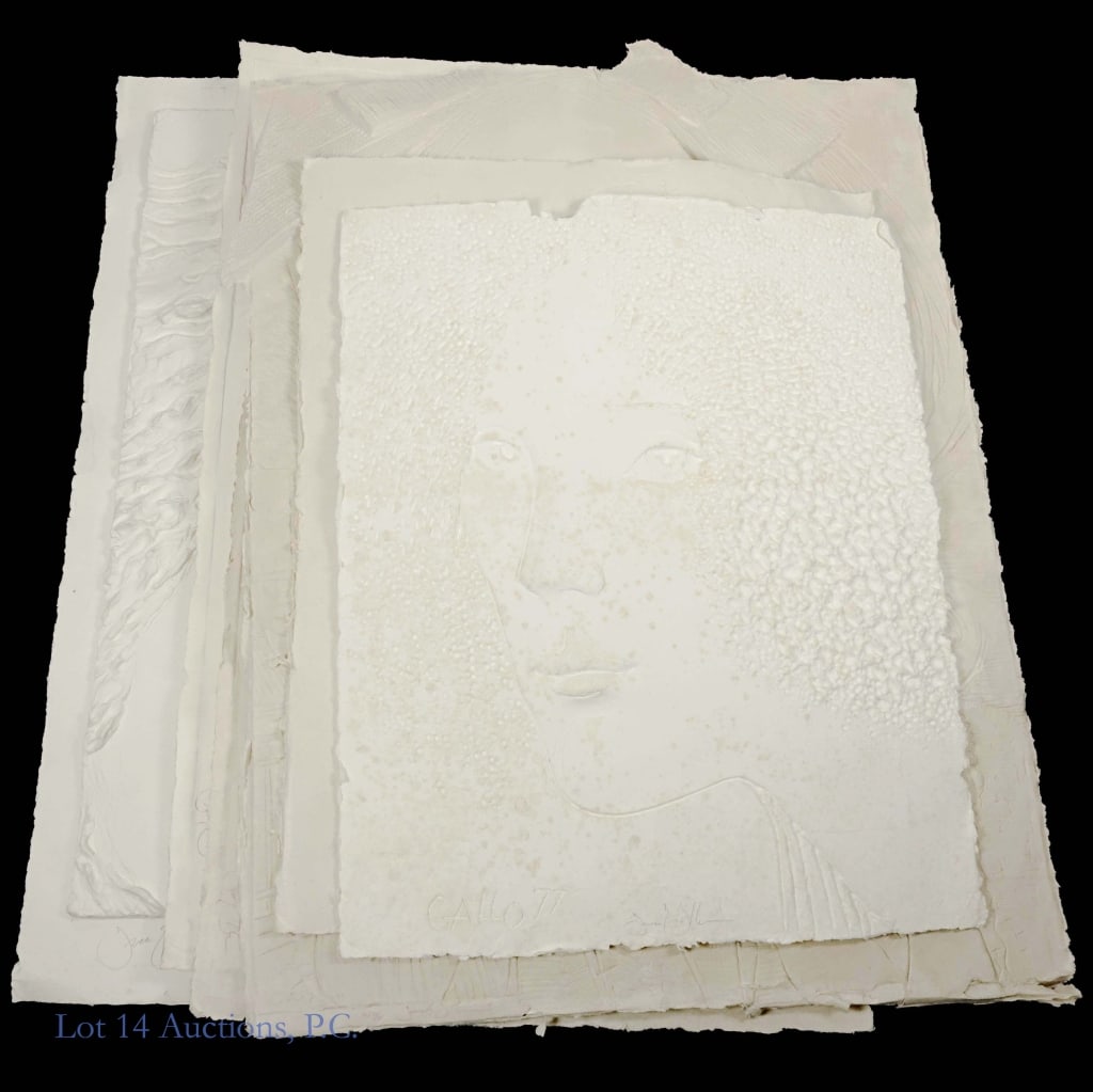 Large Frank Gallo Cast Paper Art (6): LOCAL PICK UP OR THIRD PARTY SHIPPING ONLY. Six large cast paper art pieces by famous American artist Frank Gallo (1933-2019) in varying conditions. First piece is titled "Zelda", depicting a woman's