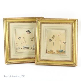 Pair of Pinprick & Watercolor Paintings