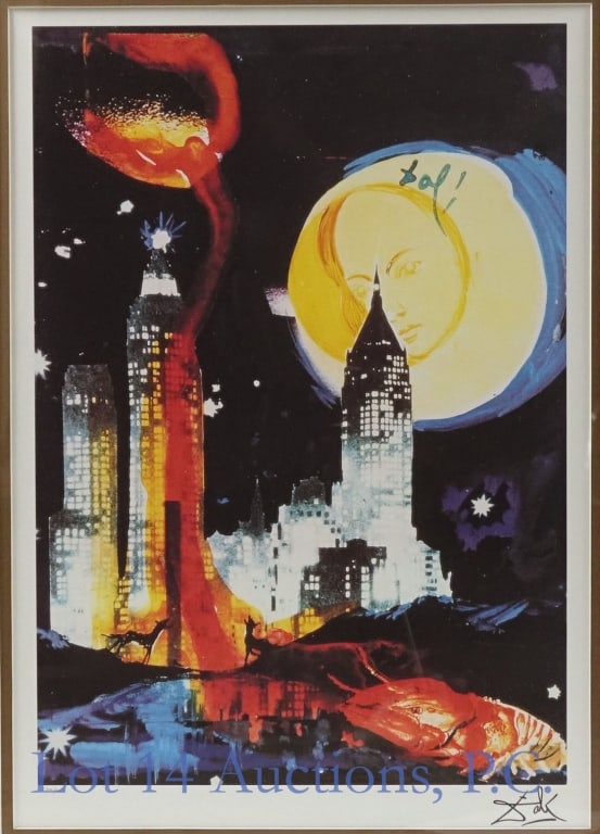 Salvador Dali Lithograph "Manhattan Skyline": Limited edition lithograph of the Salvador Dali piece "Manhattan Skyline". COA declares it a "printograph" printed in 1994 by Visual Art Publisher. The piece has a facsimile signature of Dali. It is n