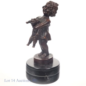 Little Girl With Dog Bronze Sculpture