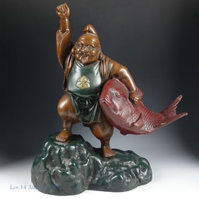 Vintage Japanese Bronze & Cast Iron Ebisu Statue*