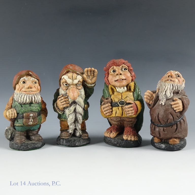 Mike Makras Lord Of The Rings Figurines (4): Four (4) late 1970s / early 1980s Lord Of The Rings figurines by Mike Makras. Between 4.25" and 5" tall. Few tiny chips at the bottom of the base on two of the figurines. See photos for details.