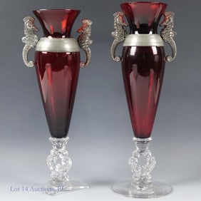 Danish Glass Art & Silver Vases, 2, DAMAGE - AS IS