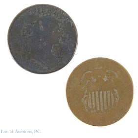 1805 Draped Bust Half Cent + ND 2-Cent