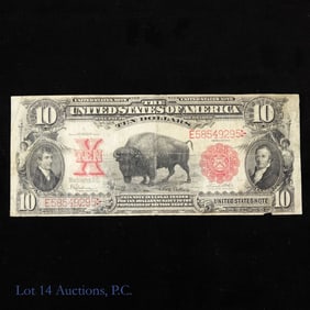 1901 USA $10 Legal Tender "Bison" Note - Red (F)