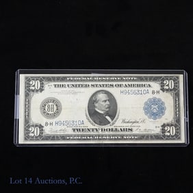 1914 USA $20 Federal Reserve Note Blue Seal (EF+)