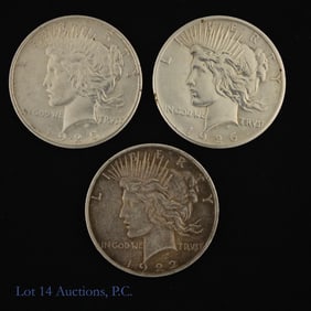 1922, 1925 & 1926 USA 90%-Silver Peace $1 (3)