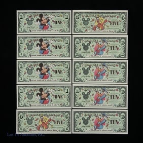 2000 $1, $5 & $10 Disney Dollar Notes CU (10)