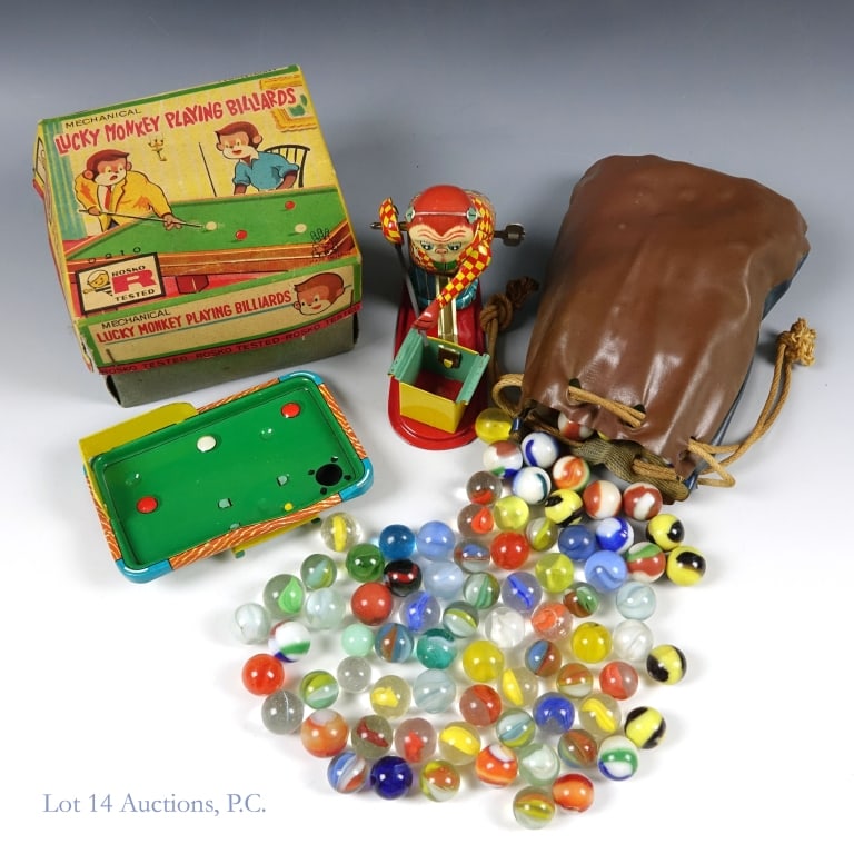 Vintage Marbles (150+) & Lucky Monkey Wind Up Toy (1 of 3)